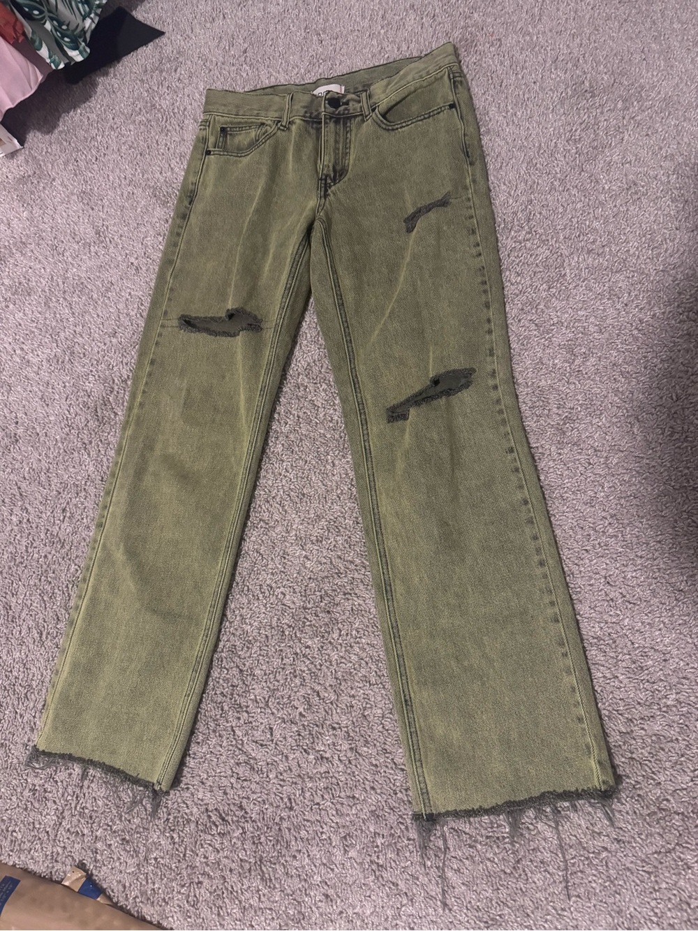 BDG Olive Green Distressed Straight-Leg Jeans
